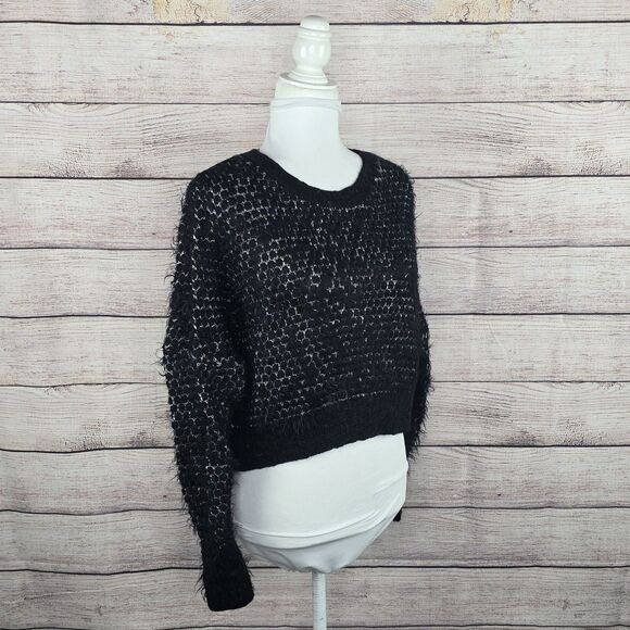 ModCloth Nipping at Your Nose Cropped Sweater Black Small Metallic Eyelash Knit - Picture 6 of 8